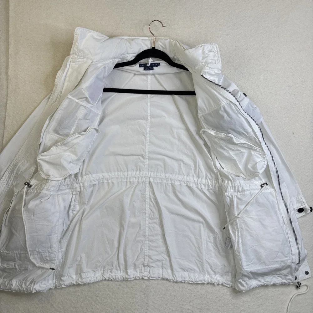 Ralph Lauren utility Jacket Men M White Field Military Hunting Stowaway hood Vtg